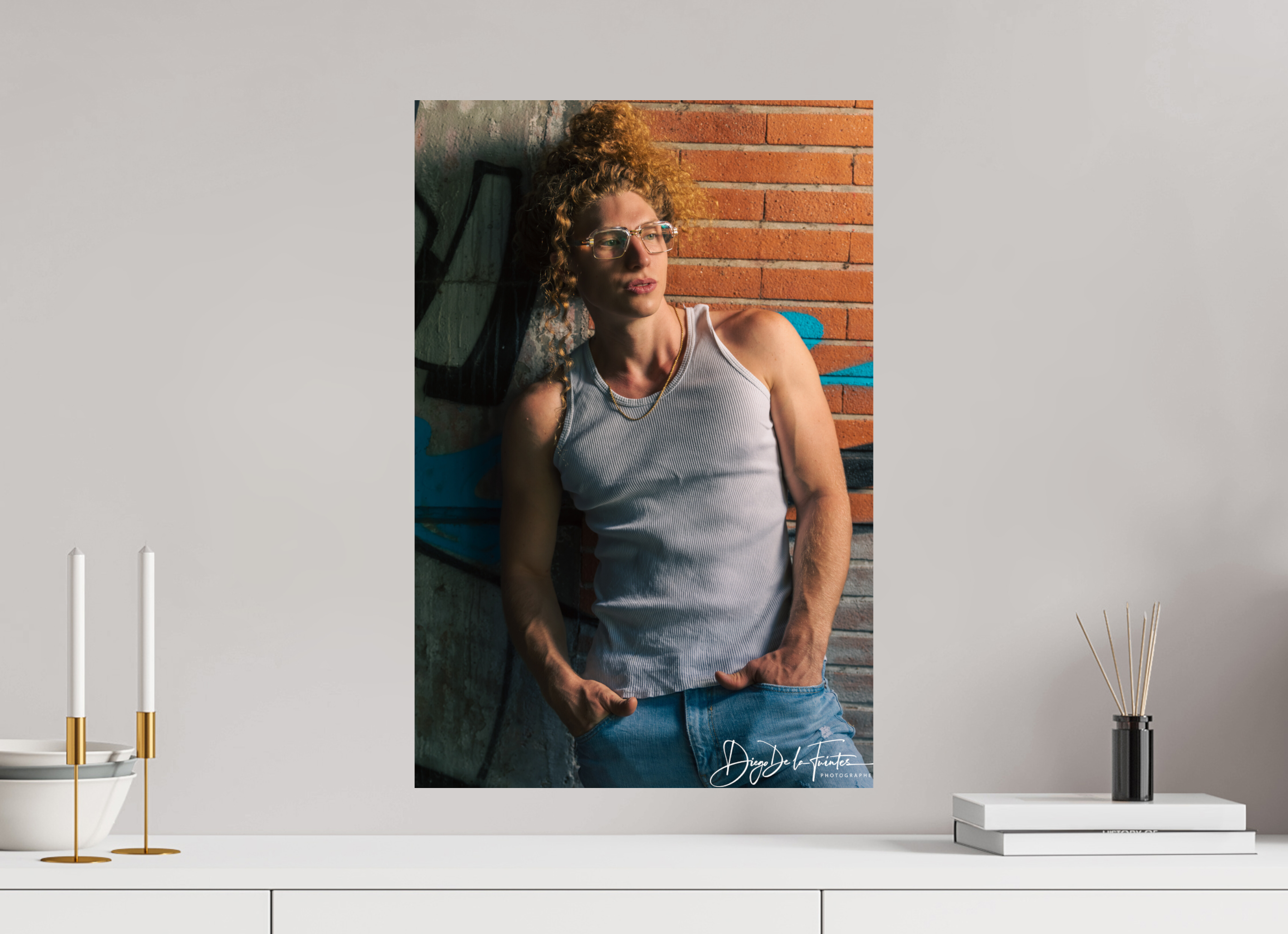 40 x 60 cm, Diego De la Fuintes Portrait Urbain sur Briques