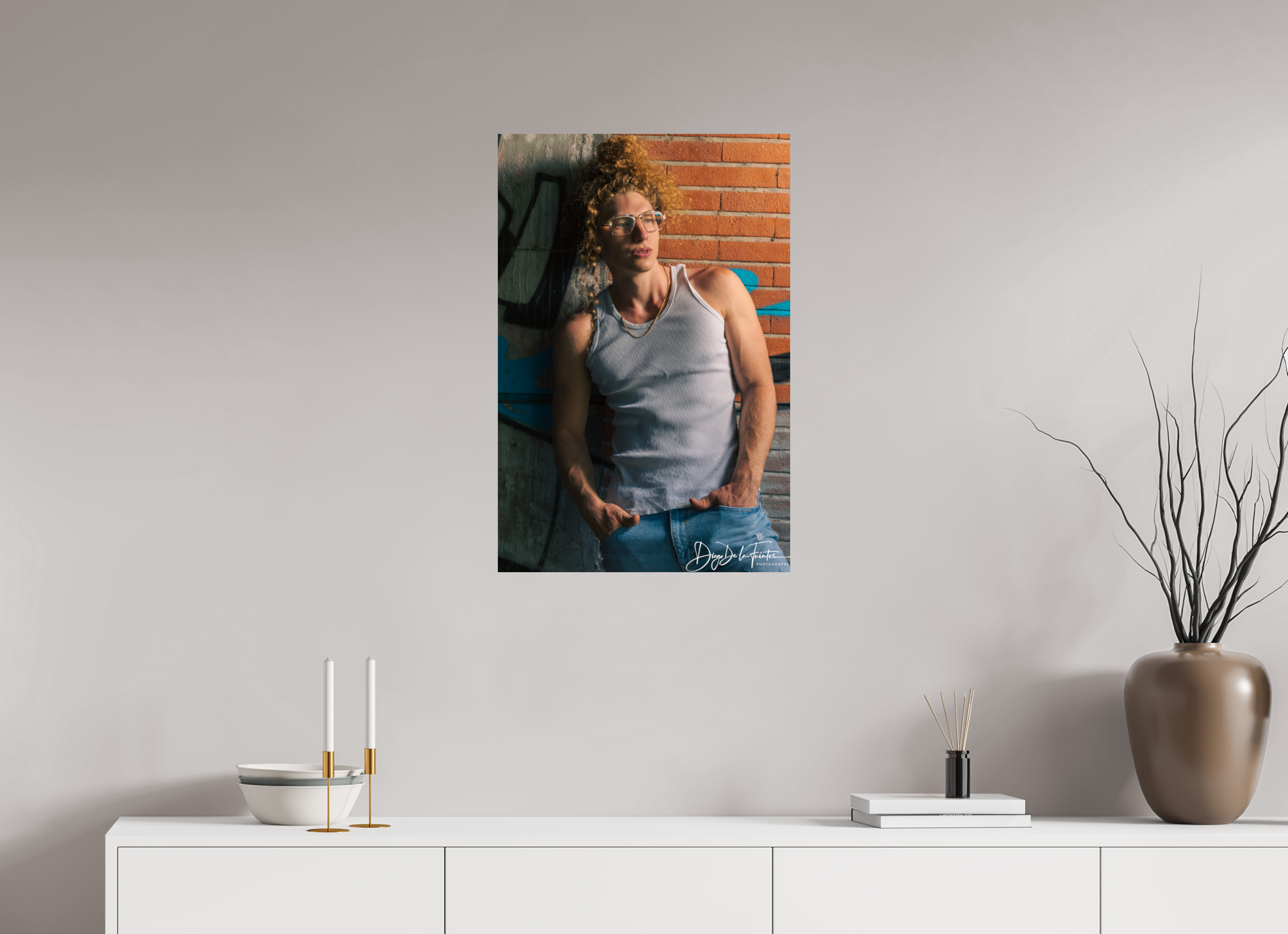 50 x 75 cm, Diego De la Fuintes Portrait Urbain sur Briques
